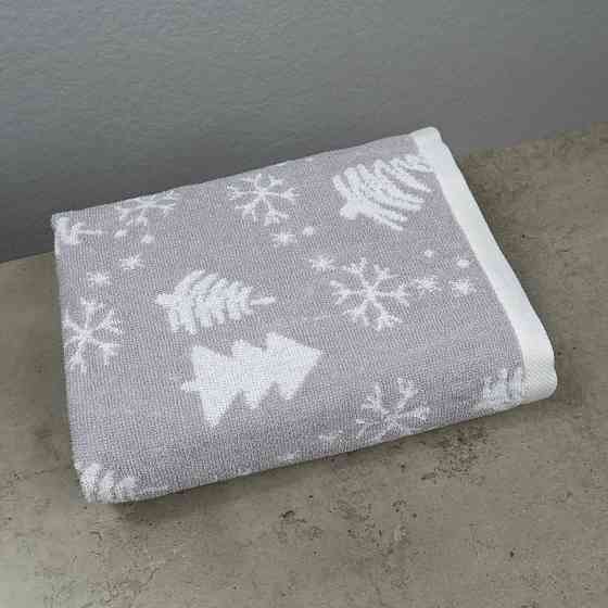Полотенце махровое Новогоднее Merry Christmas Елочки GM Textile 40х70см 500г/м2 (Светло-Серый) Сумы