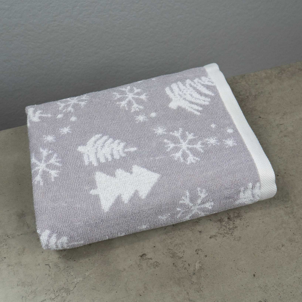 Рушник махровий Новорічний Merry Christmas Ялинки GM Textile 40х70см 500г/м2 (Світло-Сірий) Суми - фото 1