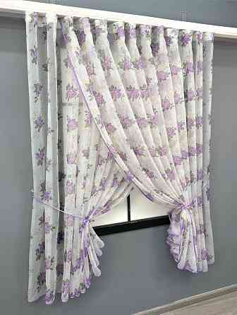 Кухонные шторки VR-Textil № 101к с подвязками Белый с сиреневым 320х170 см (52-1208) Киев