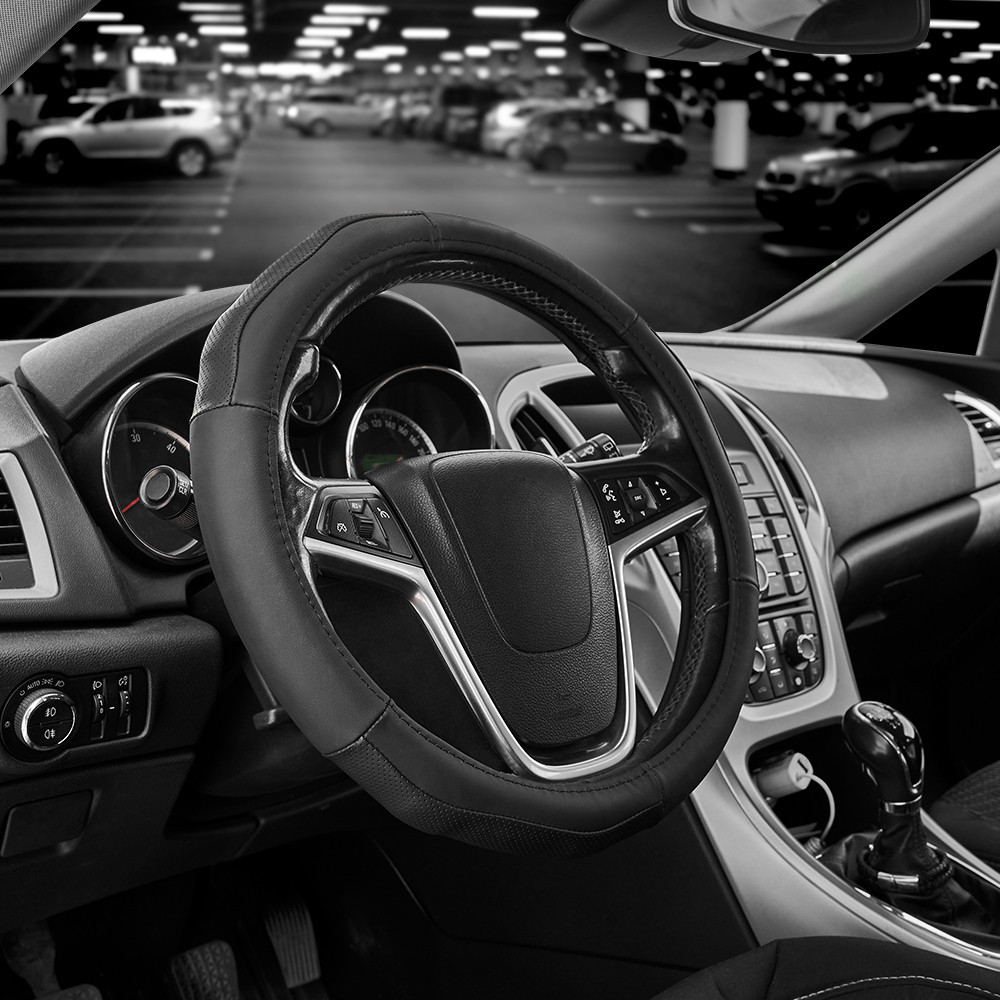 Чехол на руль Carlife 39-41см, кожа, черный SW245L Львов - изображение 2