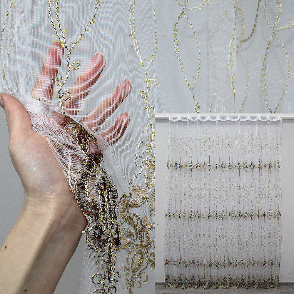 Тюль VR-Textil 1193т Kort ADOR Фатин с люрексовой нитью Золотистый с коричневым 300х270 см (40-972) Киев - изображение 1