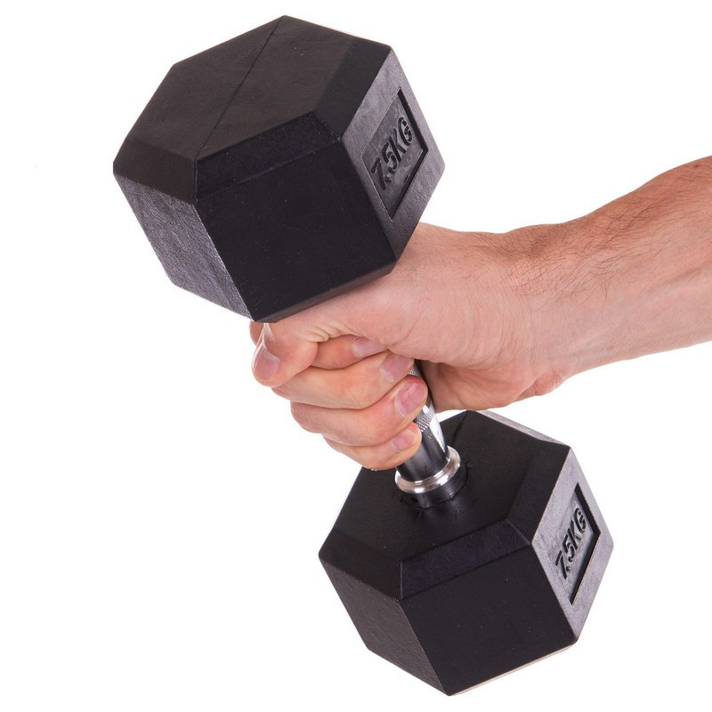 Гантель 7.5 кг цільна шестигранна гексагональна Zelart Київ - фото 1