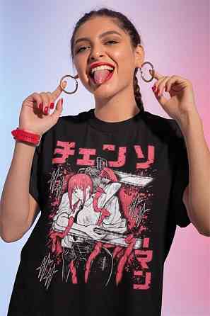 Футболка з аніме принтом Людина-бензопила оверсайз (S/M/L) Чорний AnimeJ0264 Дніпро