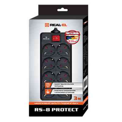 Сетевой фильтр питания REAL-EL REAL-EL RS-8 PROTECT, 3m, black (EL122300022) Винница
