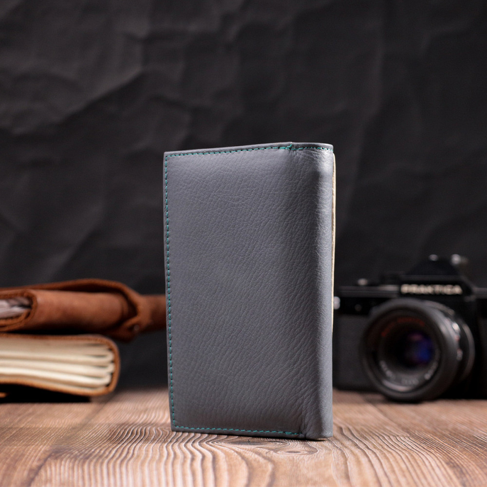 Незвичайний жіночий шкіряний гаманець у три складання Різнокольоровий (ST Leather) Київ - фото 3