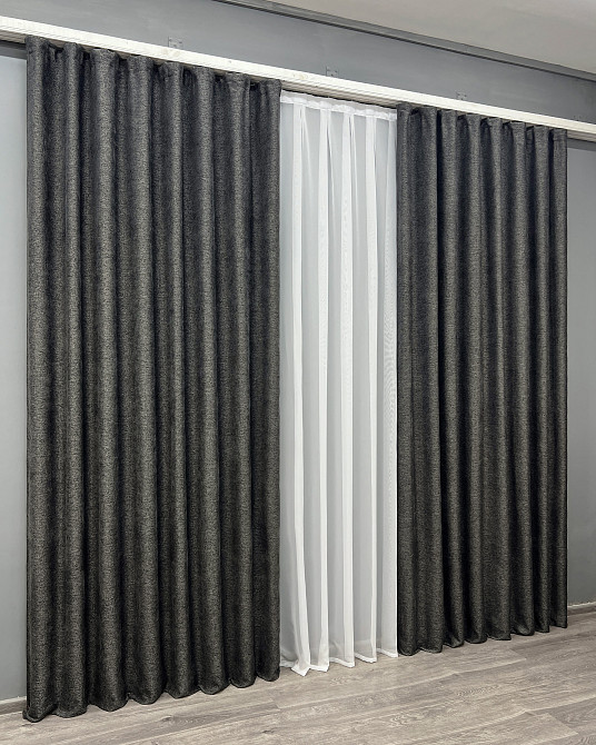 Комплект готовых штор VR-Textil Лен Grand Linen № 2028ш Графитовый 150х300см 2 шт (33-1027) Киев - изображение 4
