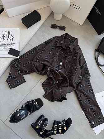 Женская стильная оверсайз рубашка в клетку фланель 100% коттон Шоколад 2 Одесса