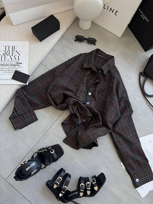 Женская стильная оверсайз рубашка в клетку фланель 100% коттон Шоколад 2 Одесса - изображение 3