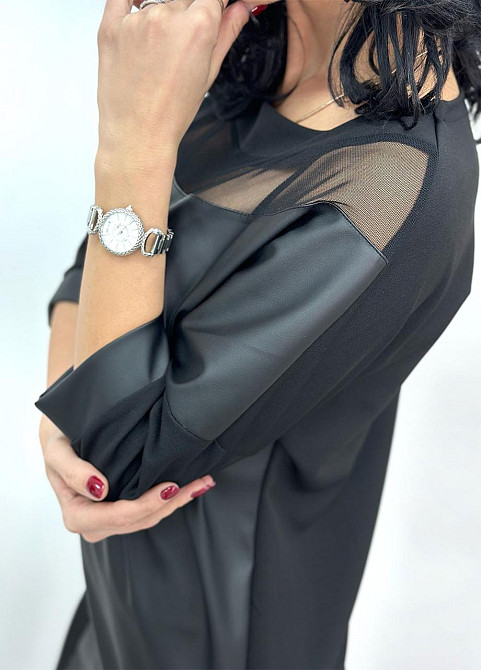 Плаття з екошкіри з сітчастим декором "Courtney" оптом | Норма 46-48 Київ - фото 2