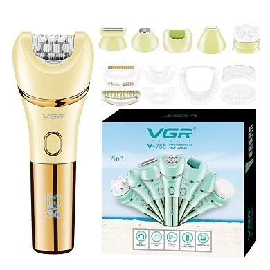 Епілятор жіночий VGR V-756 (7 насадок) вологозахист Золотистий Київ - фото 1