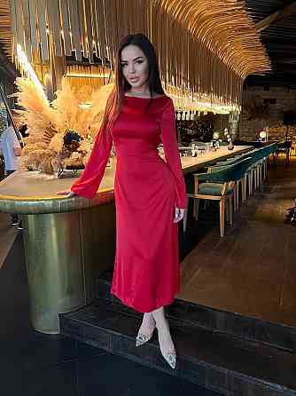 Жіноче стильне довге елегантне плаття дабл шовк Червоний, 42/46 Одеса