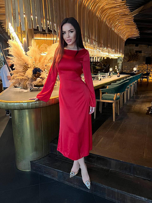 Женское стильное длинное элегантное платье дабл шелк Красный, 42/46 Одесса - изображение 1