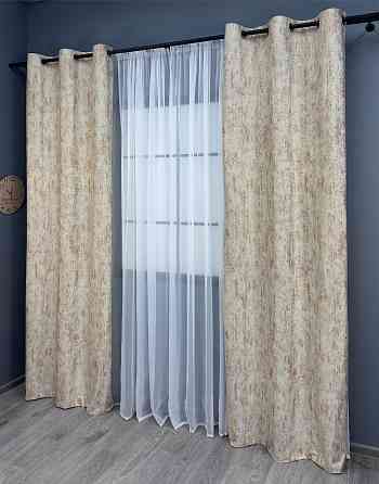 Комплект штор на люверсах VR-Textil Бархат Афина № 1538ш Молочный с терракотовым 100х250 см 2 шт (37-0156) Киев