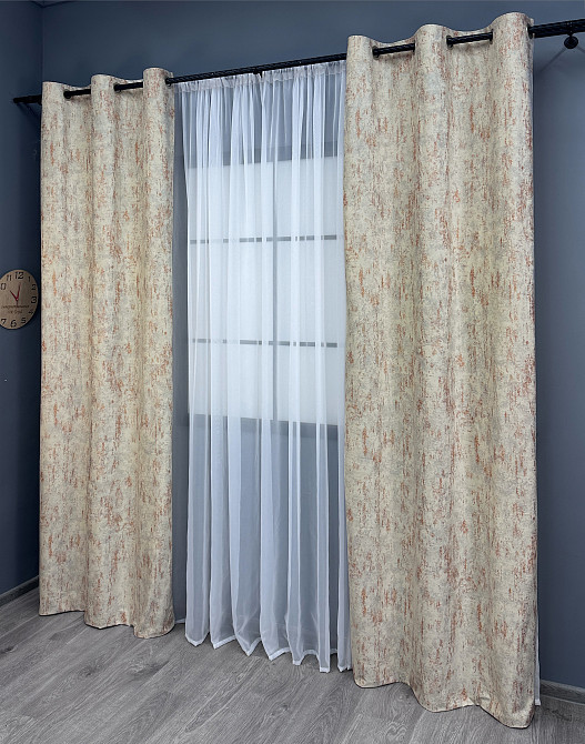 Комплект штор на люверсах VR-Textil Бархат Афина № 1538ш Молочный с терракотовым 100х250 см 2 шт (37-0156) Киев - изображение 4