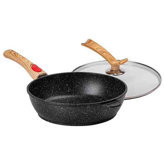 Глибока алюмінієва сковорода з кришкою Ø28 см чорна Київ