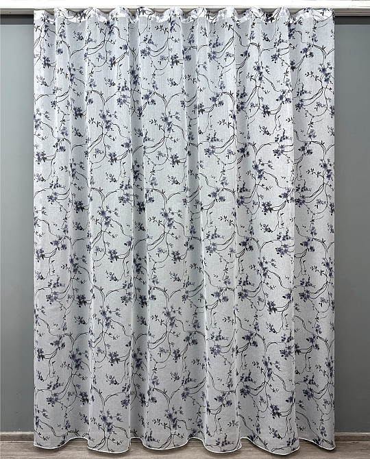 Тюль VR-Textil 1325т Flora Батист Білий с сине-черным принтом 300х265 см (42-1324) Киев - изображение 2