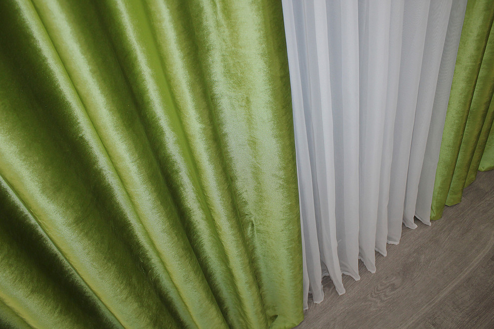 Комплект готовых штор VR-Textil Бархат № 902ш Салатовый 150х280 см 2 шт (30-707) Киев - изображение 7