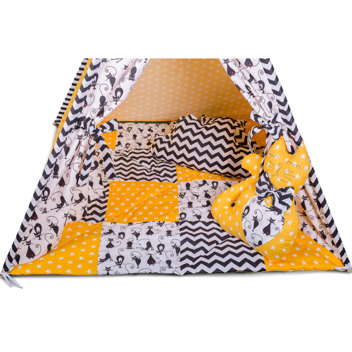 Вігвам Хатка комплект жовто-чорний Кішка з подушкою — Великий 150*150 см Київ