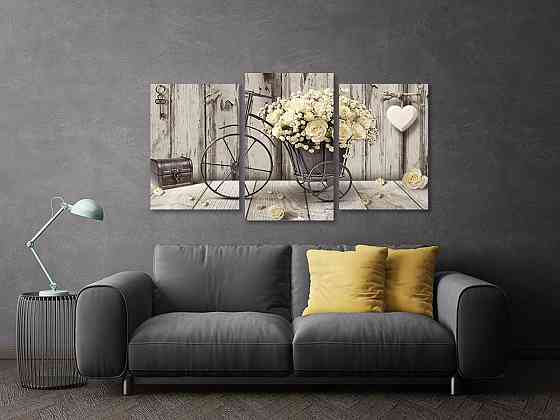 Модульная картина в гостиную / спальню  Троянди на велосипеді Art-673_3 70x130 см Киев