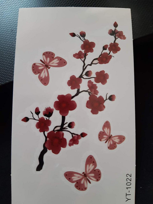 Тимчасове татуювання Квіти та метелики 95 на 60 мм малиновий Київ - фото 1