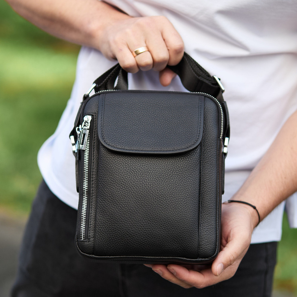 Мужская кожаная сумка-барсетка 19х24х7.5, сумочка планшет через плечо Bexhill BX-36256 черная Каменское - изображение 2