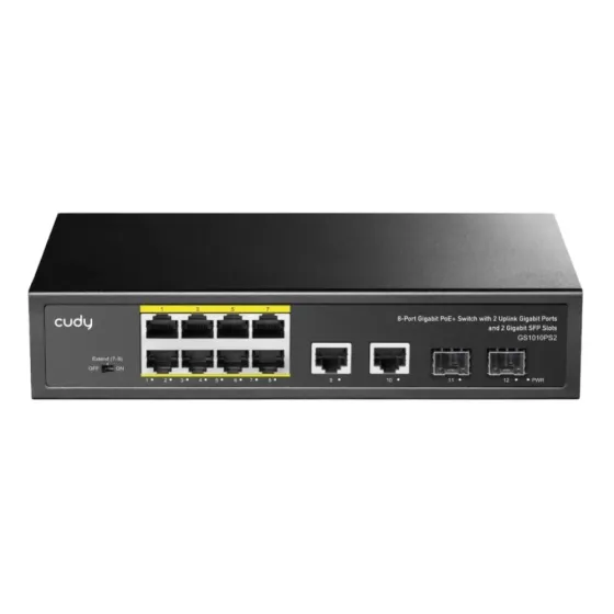 PoE-комутатор 12-портовий некерований Cudy GS1010PS2 гігабітний з 8 портами PoE+, 120W (73-00541) Київ