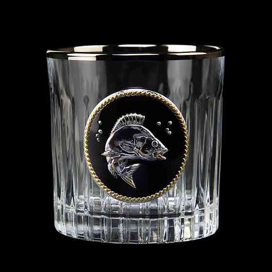 Набор для виски «GOLDFISH» 6 бокалов 360 мл, хрусталь с платиной, изображение из серебра с позолотой,темная Ровно