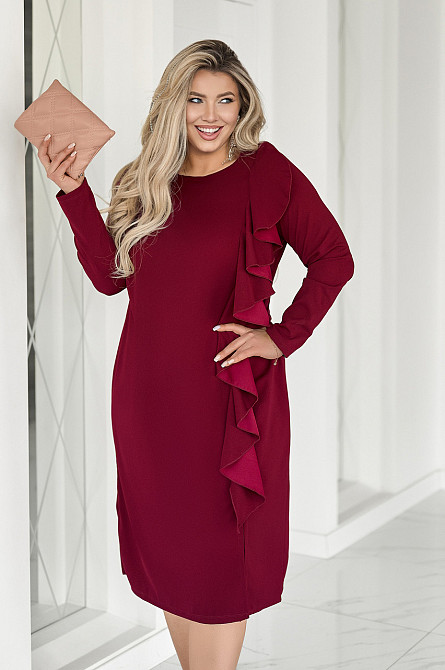 Приталене плаття міді з воланом "Aiza" | Батал Марсала, 54-56 Київ - фото 4