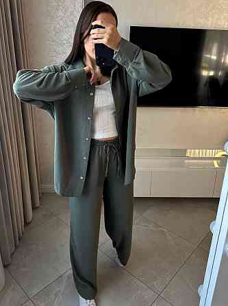 Жіночий базовий костюм-штани: сорочка та штани ролекс Сіро-зелений, 54/58 Одеса