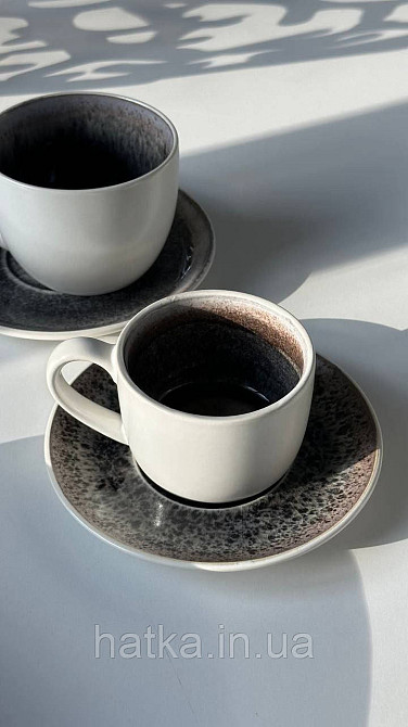 Набір кавовий 4 чашки + 4 блюдця Olens "Інтерстелар" 150 мл кераміка біло-чорна для дому та ресторану Київ - фото 4