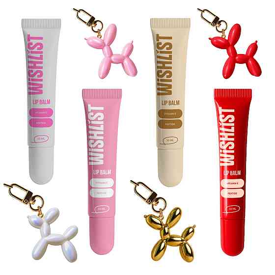 Набор 4 бальзамов-блеск для губ + Игрушки-брелки Blessed Honey & Crystal Sorbet & Sweet Candy & Velvet Coral WishList Lip Gloss Киев