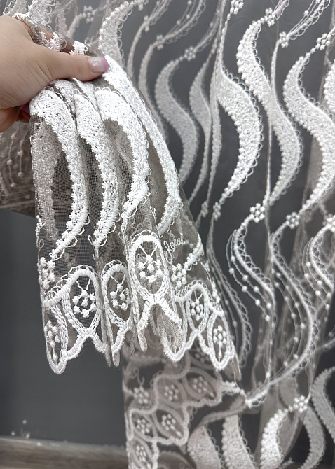 Тюль VR-Textil 1764т Фатин «Омбре» с вышивкой и люрексом Серый с белым 300х270 см (42-0773) Киев - изображение 5