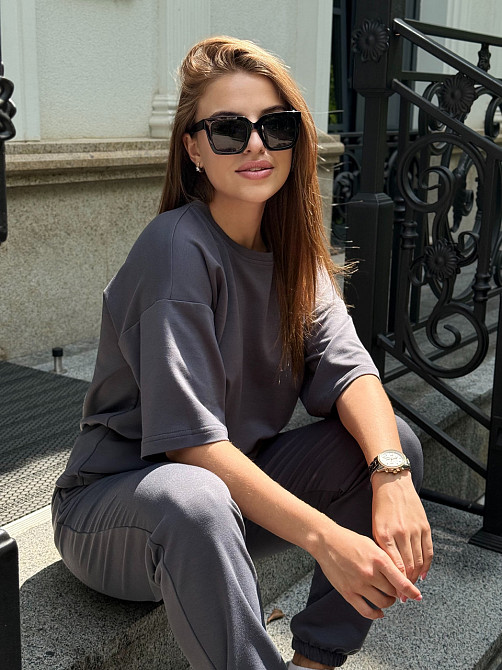 Спортивный костюм женский футболка и штаны джогеры Графитовый XL-XXL Харьков - изображение 8