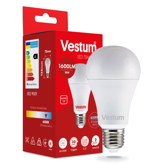 Світлодіодна лампа Vestum A70 18W 6500K 220V E27 1-VS-1113 Київ