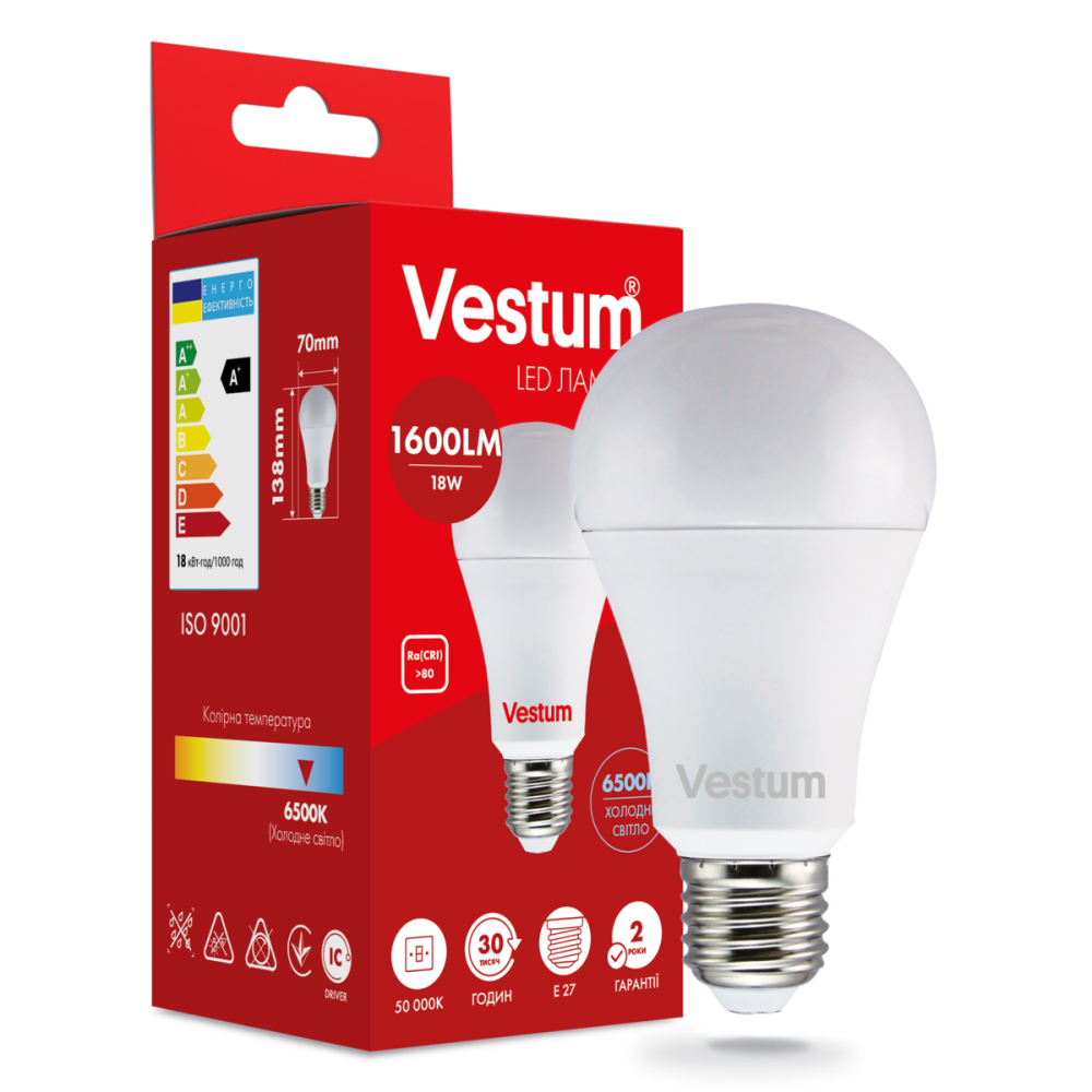 Світлодіодна лампа Vestum A70 18W 6500K 220V E27 1-VS-1113 Київ - фото 1