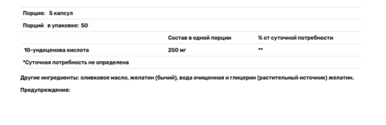 Ундециленова кислота Thorne Undecylenic Acid 250 caps (До 06.26) Київ