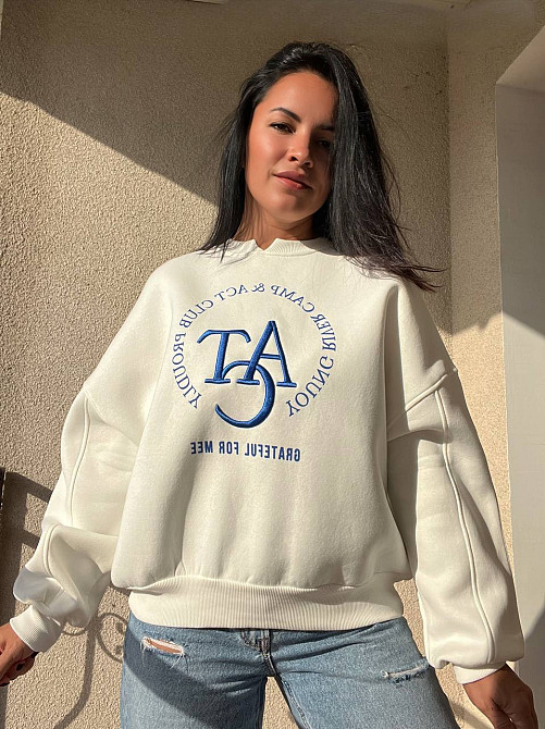 Свитшот женский OLIVIA 2479 широкий оверсайз утепленный вышивка рисунок one size, белый, one size Киев - изображение 12