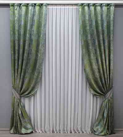 Комплект готових штор VR-Textil Мармур Al-9 № 1635ш Зелений з бірюзовим 100х290 см 2 шт (33-0479) Київ