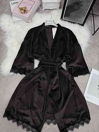Женский домашний халат на запах велюр с кружевом Шоколад, 48/52 Одесса