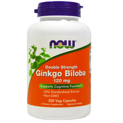 Травы Now Foods Гинкго Билоба, Ginkgo Biloba, Double Strength, 120 мг, 200 (NOW-04681) Винница - изображение 1