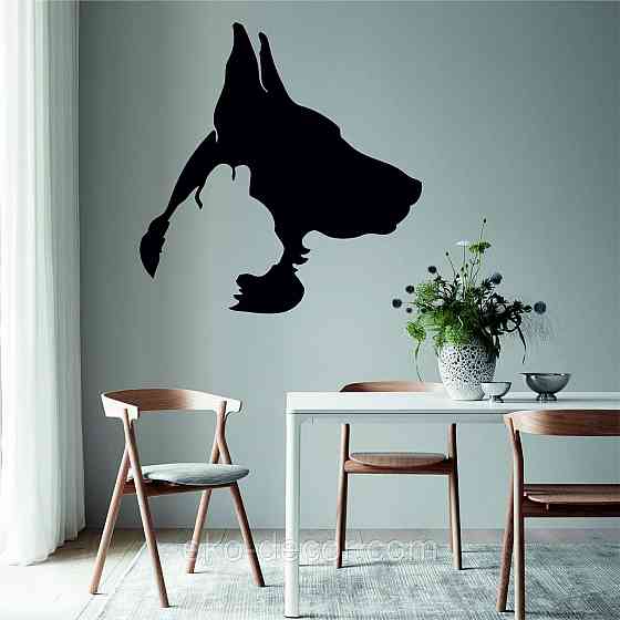 Декоративное настенное Панно «Силуэт кот пес», Декор на стену 70*67 см, Черный Киев