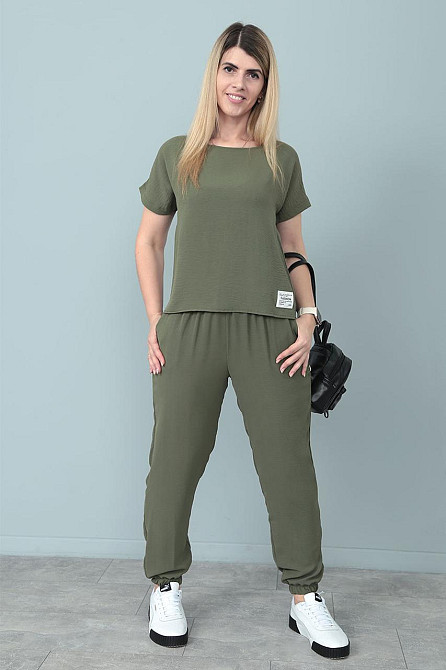 Літній костюм зі штанами на резинці "My day" оптом | Батал Хакі, 50-52 Київ - фото 2