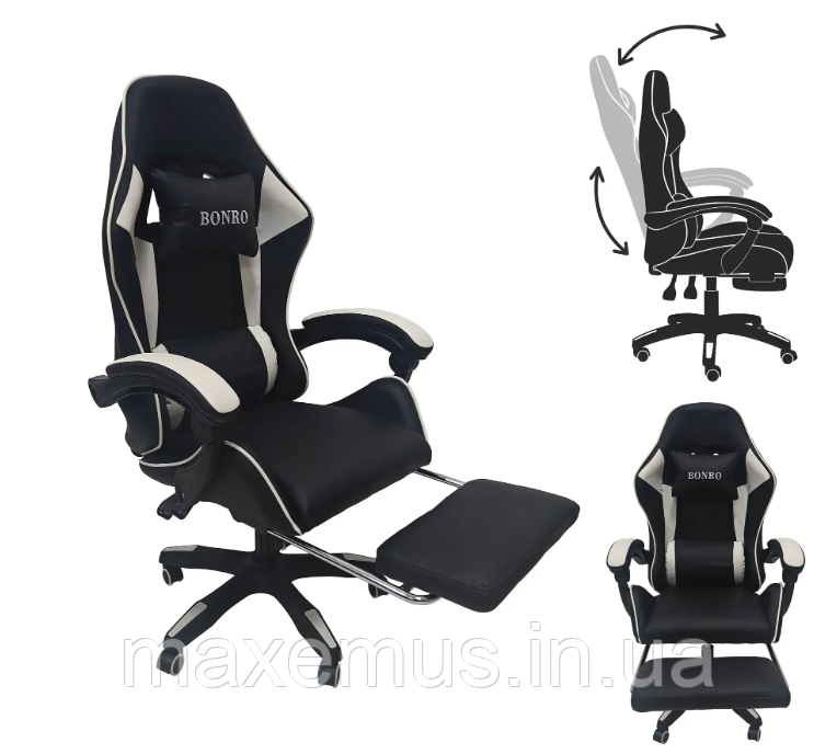 Кресло с регулировкой спинки B 9 4 5 с подставкой для ног кресло для геймера компьютерное белое Мостиська - фото 10