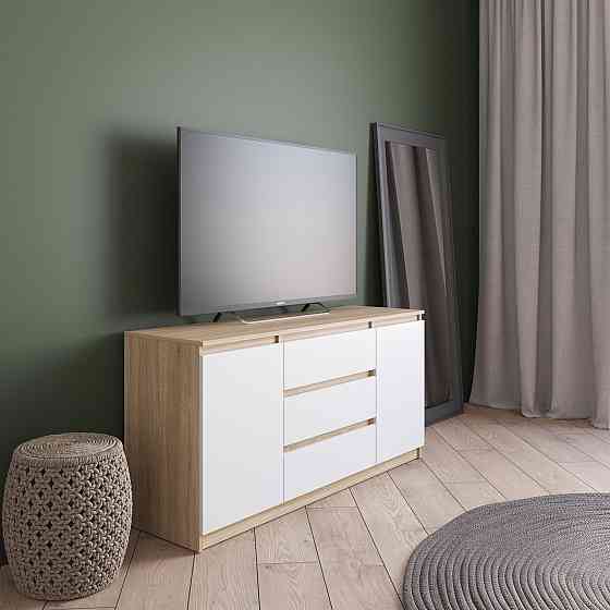 Комод под телевизор VAYS R-15, 3 ящика и 2 отделения с полками, без ручек, ЛДСП, 140×40×75 см - для спальни Львов