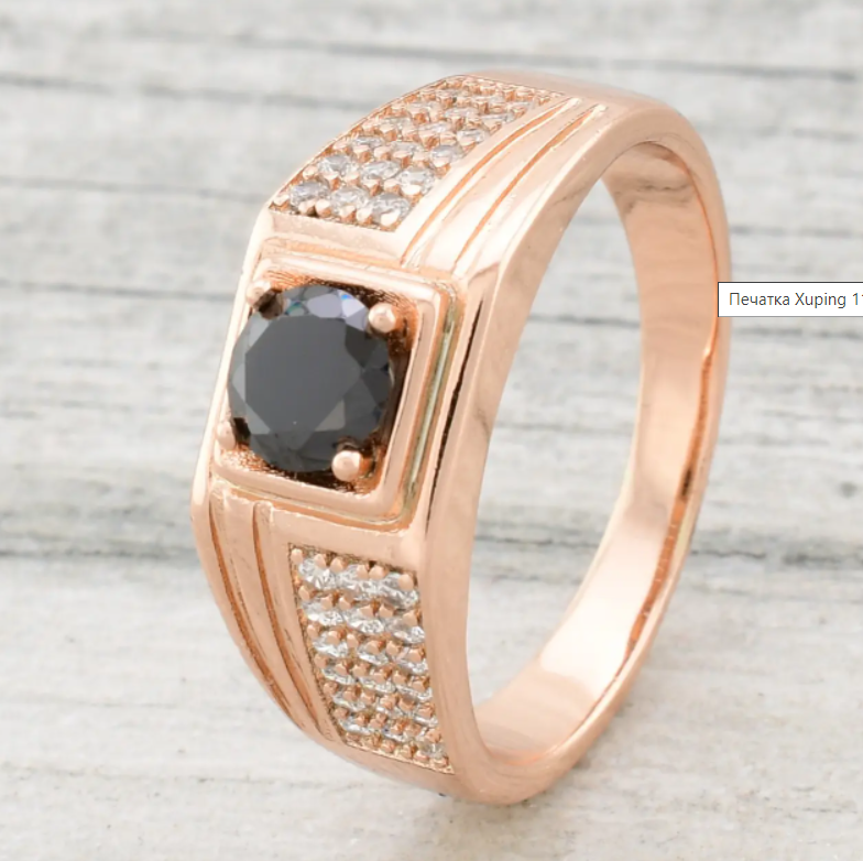 Печатка Xuping 11598 черные фианиты, позолота РО, ширина 9 мм, размер 20, вес 5,4 г, мужская Киев - изображение 1