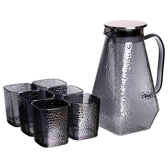 Глечик 1.8 л зі склянками 6 штук по 200 (мл) графин для компоту соку води лимонаду глечик для напоїв Сірий HP-19-38S Коломия
