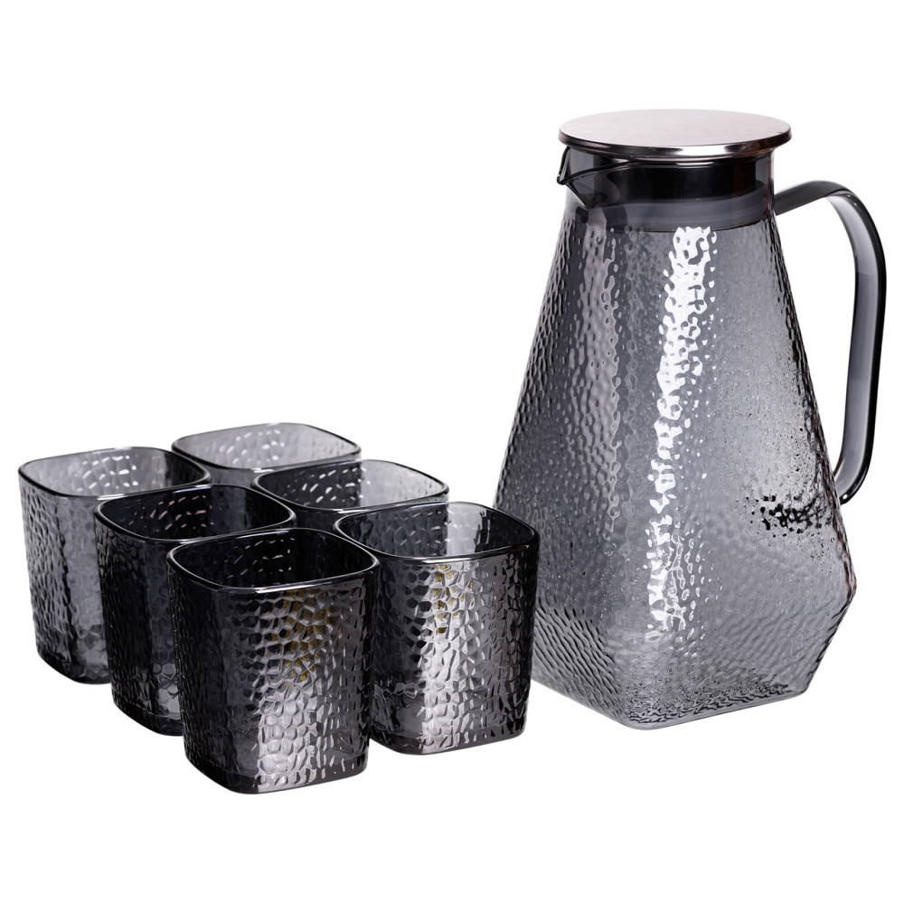 Глечик 1.8 л зі склянками 6 штук по 200 (мл) графин для компоту соку води лимонаду глечик для напоїв Сірий HP-19-38S Коломыя - изображение 1
