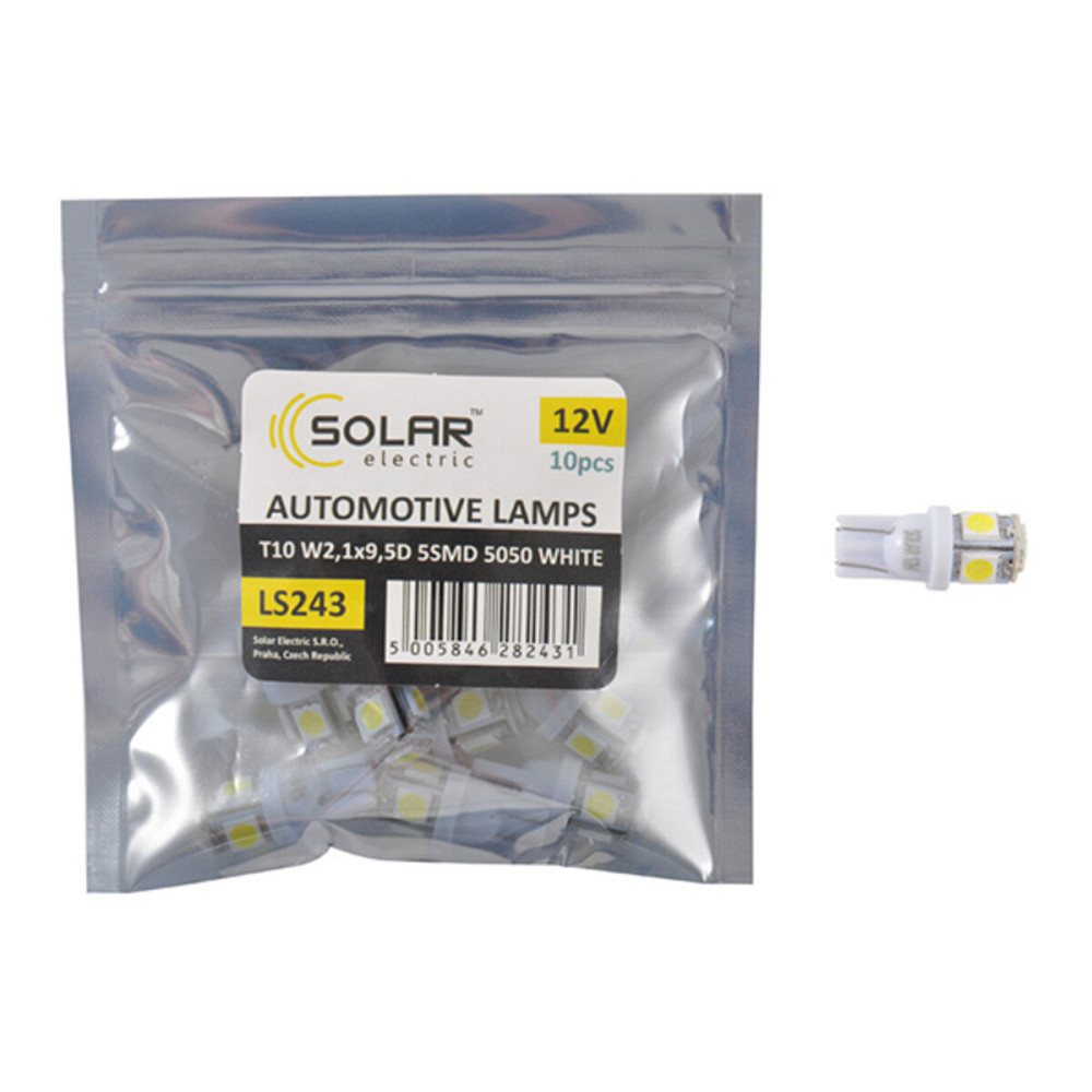 LED автолампа Solar 12V T10 W2.1x9.5d 5smd 5050 white 10шт Київ - фото 1