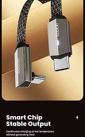 Кабель USB-C — USB-C 60W, міцний нейлоновий, швидка зарядка PD, металевий корпус, кутовий штекер + LED індикатор (1м) Николаев