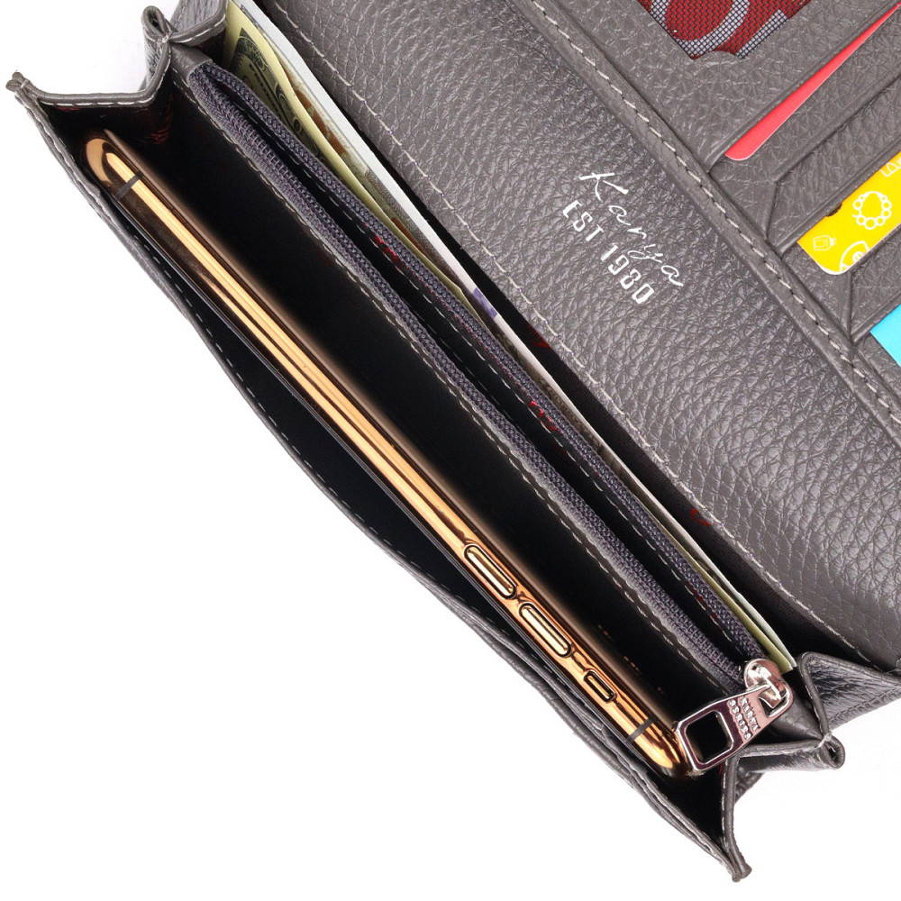 Вместительный женский кошелек из натуральной кожи KARYA 21020 Серый Киев - изображение 8